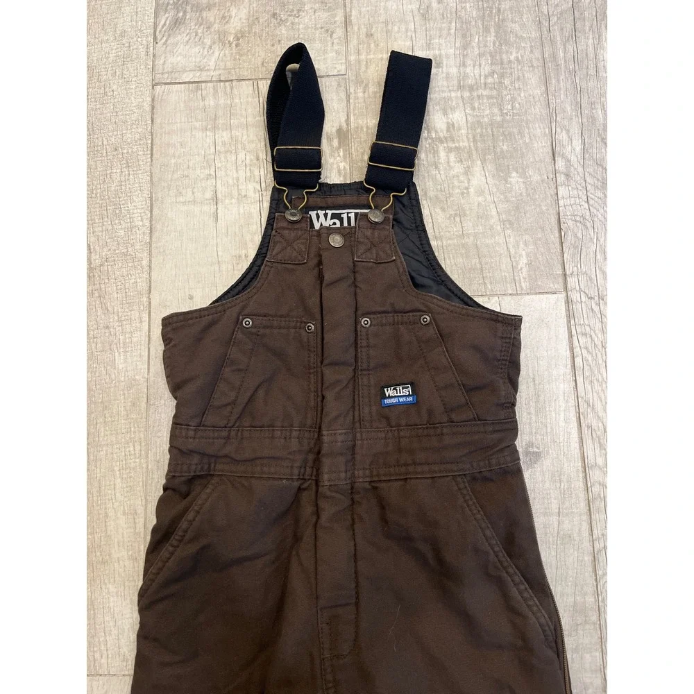 Walls Tough Wear Kids Camo Jacket and Brown Insulated Bib Overalls Set Youth M/L